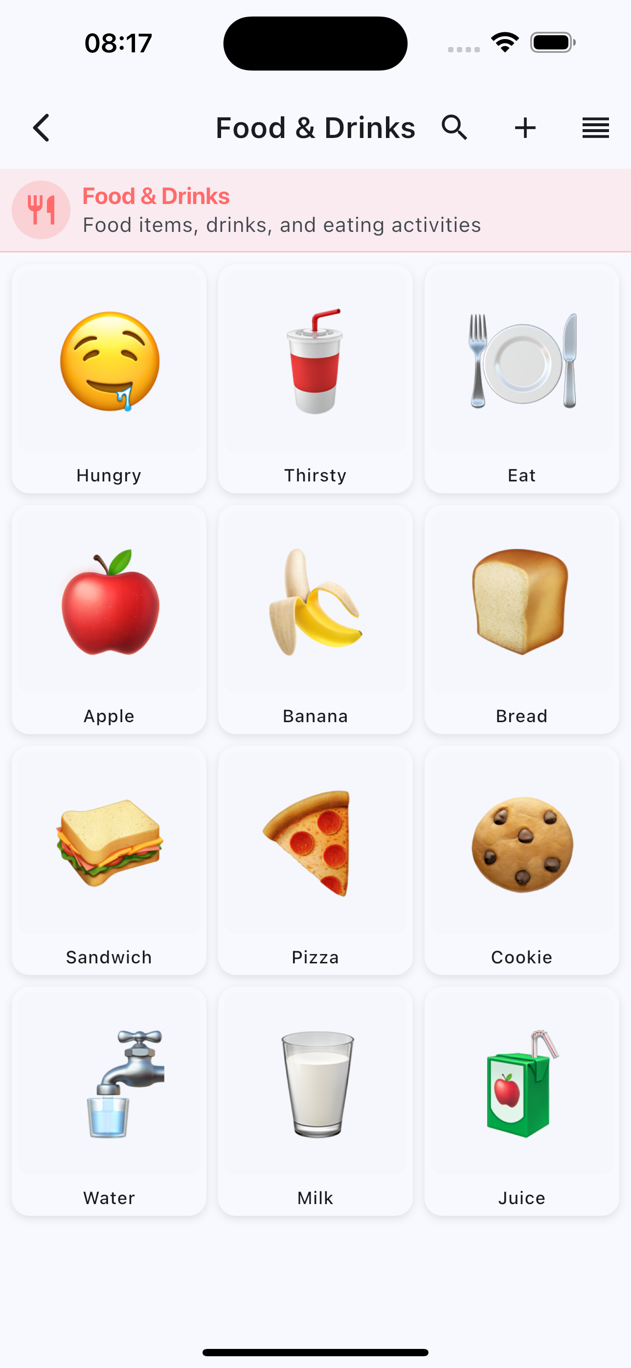 Visual Voice screenshot showing communication board